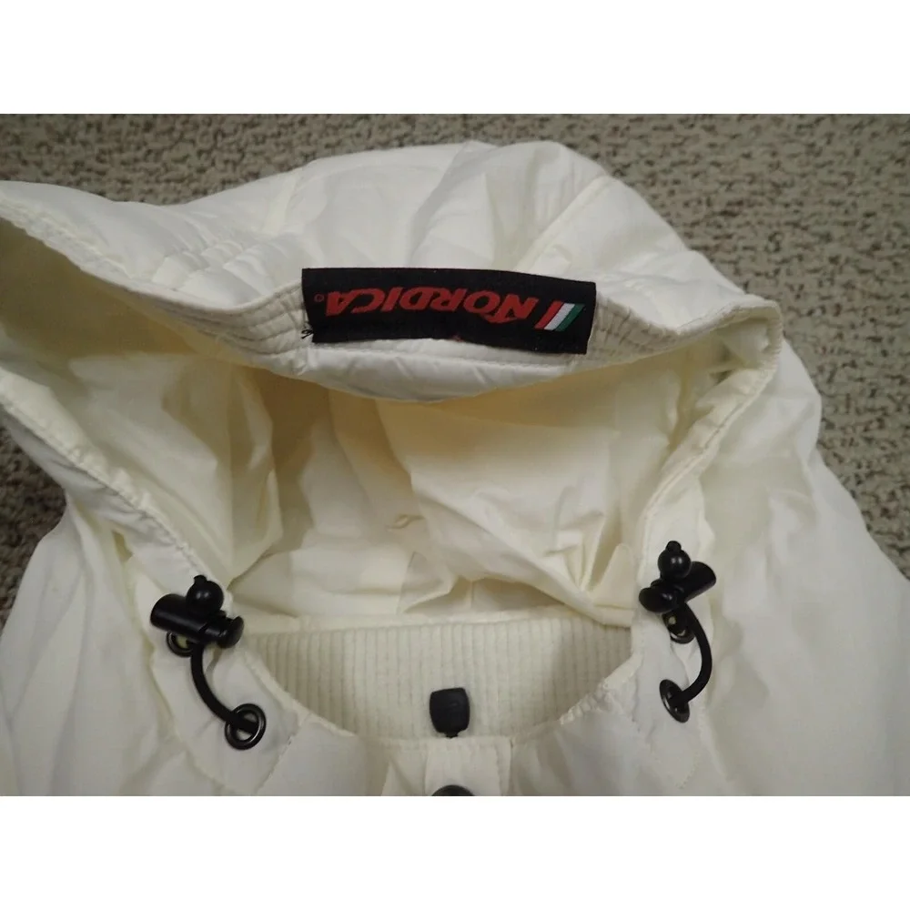 Nordica‎ Puffer Vest Women Large White Excellent Hooded Embroidered Ski Gorpcore